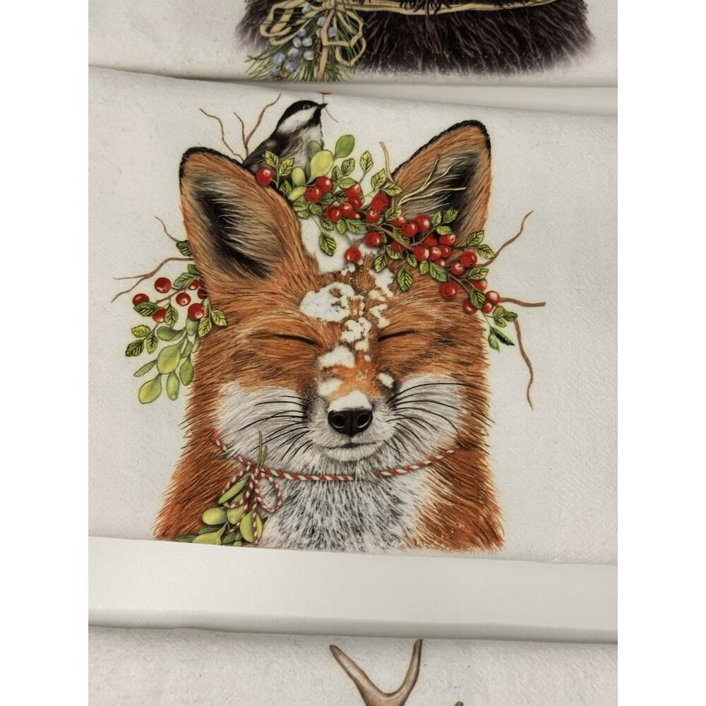 Mary Lake-Thompson Winter Animals Bear Buck Fox Snow Kitchen Towels Set Of 3 - Picture 3 of 5